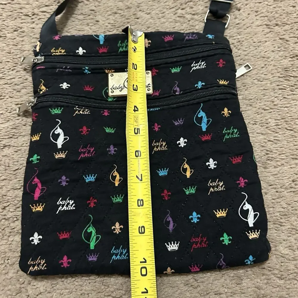 Y2K Baby Phat Crossbody Bag Black W Multicolor Logo Vintage Quilted